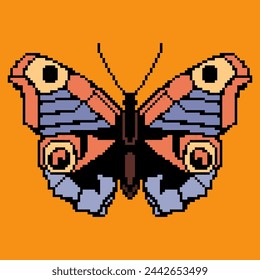 Mariposa de píxeles. Vector pixel art para tela, textil, ropa, papel de embalaje, papel pintado, póster. 