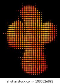 Pixel cacti icon. Bright pictogram in hot color shades on a black background. Vector halftone composition of cacti icon made with round points.