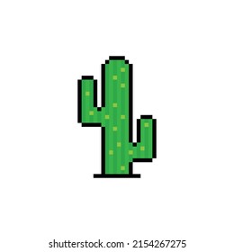 pixel cactus icon.  Vector pixel art cactus 8 bit logo for game