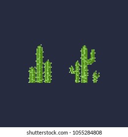 Pixel cactus set, 8bit art vector illustration.