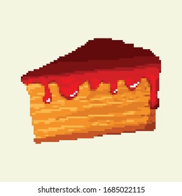 Pixel cake. Vector Illustration of pixel pice of cake. Pixel art 8 bit. 