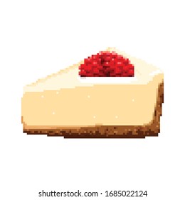 Pixel cake. Vector Illustration of pixel pice of cake. Pixel art 8 bit. 