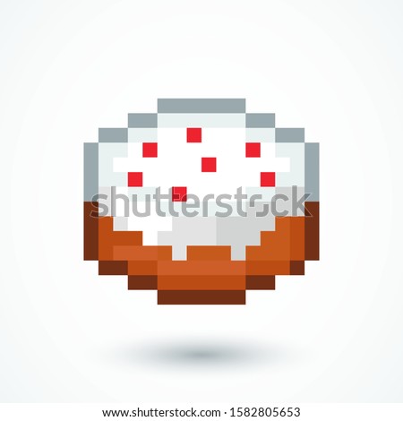 Pixel cake web icon. Cake symbol isolated on white background. Gaming concept. Vector illustration. EPS 10