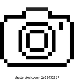 Pixel camera icon vector for photo capture, retro photography, and digital interface. Ideal for pixel apps, gallery UI, and camera motif graphics.