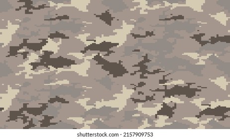 Pixel de fondo de camo. Patrón de camuflaje sin foco. Textura militar. Color marrón desierto. Diseños de impresión textil de tela vectorial
