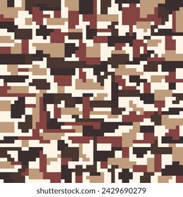 Pixel camo seamless pattern. Vector illustration. Brown cappuccino coffee palette colors.