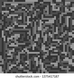 Pixel camouflage black background. Seamless pattern. Vector flat graphic illustration. Texture.