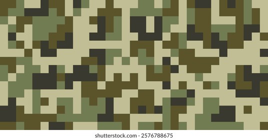 Pixel camouflage of military origin. Seamless pattern
for green camouflage fabric
Vector illustration.