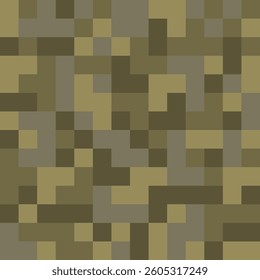 Pixel camouflage pattern. Olive green mosaic. Vector seamless background. Abstract block style.