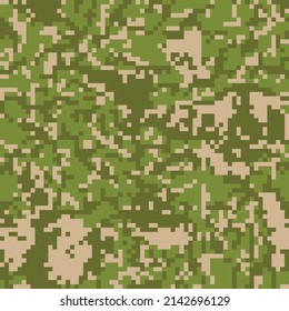 Pixel camouflage seamless pattern. Vector illustration for printing on cloth, textile, wallpaper, paper, wrapper. Green color camo, background in military style.