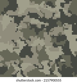 Pixel camouflage seamless pattern. Vector illustration for printing on cloth, textile, wallpaper, paper, wrapper. Green color camo, background in military style.