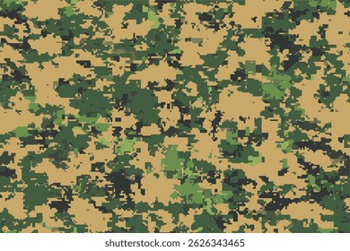 Pixel camouflage for a soldier army uniform. Modern camo fabric design. Digital military style vector background.
