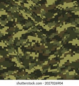 La textura de camuflaje de píxeles es perfecta. Resumen de ornamento de camo punteado geométrico moderno de curva digital para tela y estampado textil de moda. Fondo vectorial.