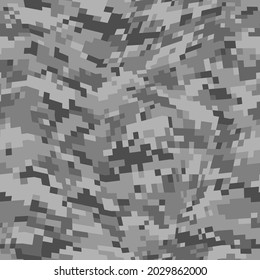 Pixel camouflage texture seamless pattern. Abstract modern digital curve geometric dotted camo ornament for fabric and fashion textile print. Vector background.
