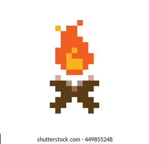 Pixel Camp Fire - Isolated Vector Illustration