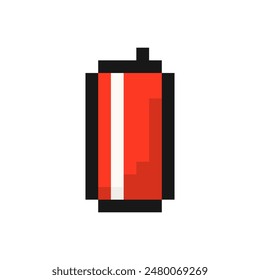 Icono de lata de refresco dulce. Envase de lata fría roja para beber comida rápida de 8 bits y para almacenar cerveza y jugo de Vector