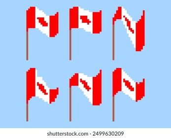Pixel Canada flag icon set. Waving flag of Canada in 8-bit retro graphics style from the 80s. Design in pixel art style for banners and posters. Vector illustration