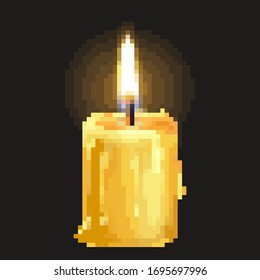 Pixel candle for games and applications. Pixel art 8 bit vector. 