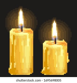 Pixel candle for games and applications. Pixel art 8 bit vector. 