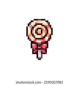 Pixel candy icon. Lollipop logo in pixel style 80s, 90s. Caramel pixel for games, websites, animations. 8bit icon sweets. Vector vintage icon retro candy.