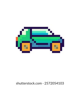 Pixel car. Electric car in pixel art style. Car logo in 8 bit style. Logo for game design and games. Vector illustration.