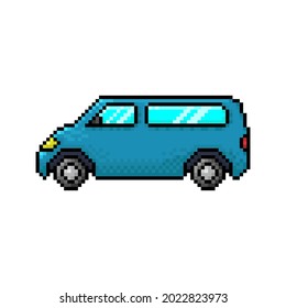 Pixel car icon. Colored contour linear silhouette. Side view. Vector simple flat graphic illustration. The isolated object on a white background. Isolate.