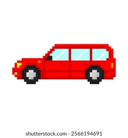 Pixel car icon. Colored silhouette. Editable pixels. Side view. Vector simple flat graphic illustration. Isolated object on white background. Isolate.