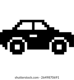 Pixel car icon vector, a classic, retro-style vehicle for digital maps, gaming, or nostalgic transport themes. Ideal for pixelated interfaces, travel, or vintage arcade designs.