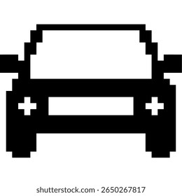 Pixel car icon vector, a classic, retro-style vehicle for digital maps, gaming, or nostalgic transport themes. Ideal for pixelated interfaces, travel, or vintage arcade designs.