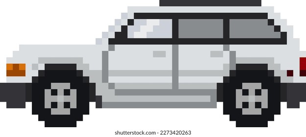 Pixel car. Off road vehicle side view. Vector flat graphic illustration isolated on white background.