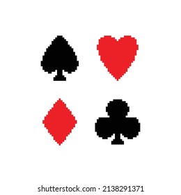 Pixel card suits icon vector for 8 bit cards