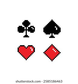 Pixel card suits icon vector for 8 bit cards jack poker 