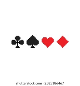 Pixel card suits icon vector for 8 bit cards jack poker 
