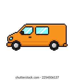 Pixel cargo-passenger minibus icon. Color silhouette. Side view. Editable strokes. Vector simple flat graphic illustration. Isolated object on a white background. Isolate.