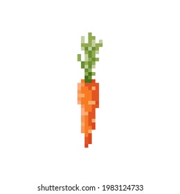 Pixel carrot vector illustration. Pixel art vegetable carrot icon. 8 bit style isolated veggie design.