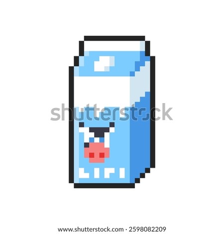 Pixel carton milk isolated on transparent background. Pixelated badge, game asset or computer arcade item. Milk box icon. Vector pixel art illustration in 16 bit old style.