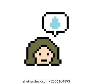Pixel cartoon 8bit character lady woman sad tired mood stress sick unhappy feel decoration 8 bit female girl bored feel 8bit isolated vector.