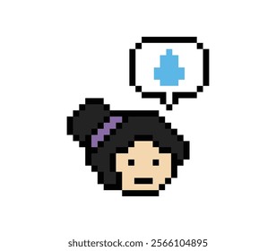 Pixel cartoon 8bit character lady woman sad tired mood stress sick unhappy feel decoration 8 bit female girl bored feel 8bit isolated vector.