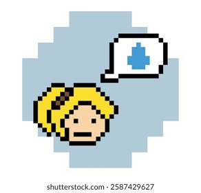 Pixel cartoon 8bit character lady woman sad tired mood stress sick unhappy stress depressed feel decoration 8 bit female girl bored feel 8bit isolated PNG vector.