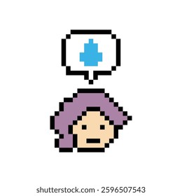 Pixel cartoon 8bit character lady woman sad tired mood stress sick unhappy stress depressed feel decoration 8 bit female girl bored feel 8bit isolated vector.