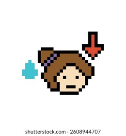 Pixel cartoon 8bit character lady woman sad tired mood stress sick unhappy stress depressed feel decoration 8 bit female girl bored feel 8bit isolated vector.