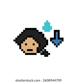 Pixel cartoon 8bit character lady woman sad tired mood stress sick unhappy stress depressed feel decoration 8 bit female girl bored feel 8bit isolated vector.