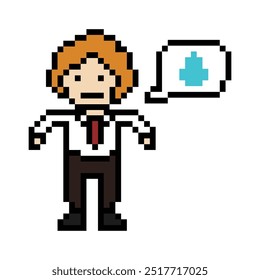 Pixel Cartoon 8bit Charakter Mann traurig müde Stimmung Stress krank unglücklich Gefühl Dekoration 8 bit männlich Junge gelangweilt Gefühl mit isolierten Vektor.