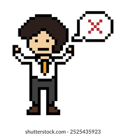 Pixel de dibujos animados 8bit personaje hombre triste cansado sentimiento estrés enfermo infeliz sensación decoración 8 bit chico aburrido sensación con Vector aislado.