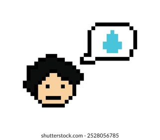 Pixel de dibujos animados 8bit personaje hombre triste cansado sentimiento estrés enfermo infeliz sensación decoración 8 bit chico aburrido sensación con Vector aislado.