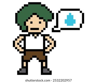 Homem de personagem de desenho animado de pixel 8 bits triste cansado estresse de humor doente infeliz sentir decoração 8 bits menino entediado sentir triste com vetor isolado.