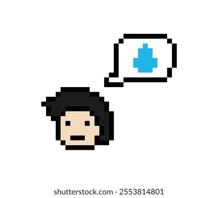 Pixel cartoon 8bit character man sad tired mood stress sick unhappy feel decoration 8 bit male boy bored feel with isolated vector.