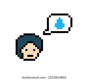 Pixel cartoon 8bit character man sad tired mood stress sick unhappy feel decoration 8 bit male boy bored feel with isolated vector.