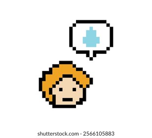 Pixel cartoon 8bit character man sad tired mood stress sick unhappy feel decoration 8 bit male boy bored feel 8bit isolated vector.