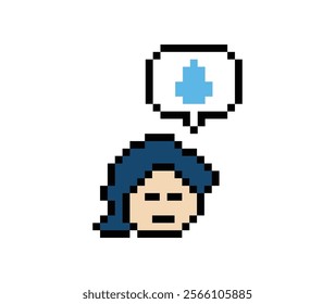 Pixel cartoon 8bit character man sad tired mood stress sick unhappy feel decoration 8 bit male boy bored feel 8bit isolated vector.